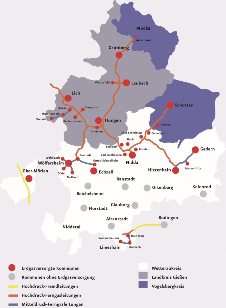 Landkarte Versorgungsgebiet OGas Netz
